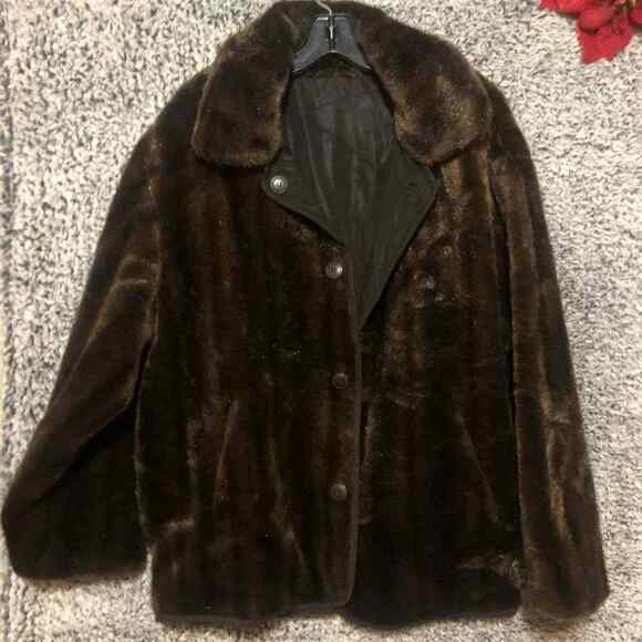 VTG Women’s Gallery Brown Faux Fur Reversible Faux Suede Coat Size M - Picture 1 of 10